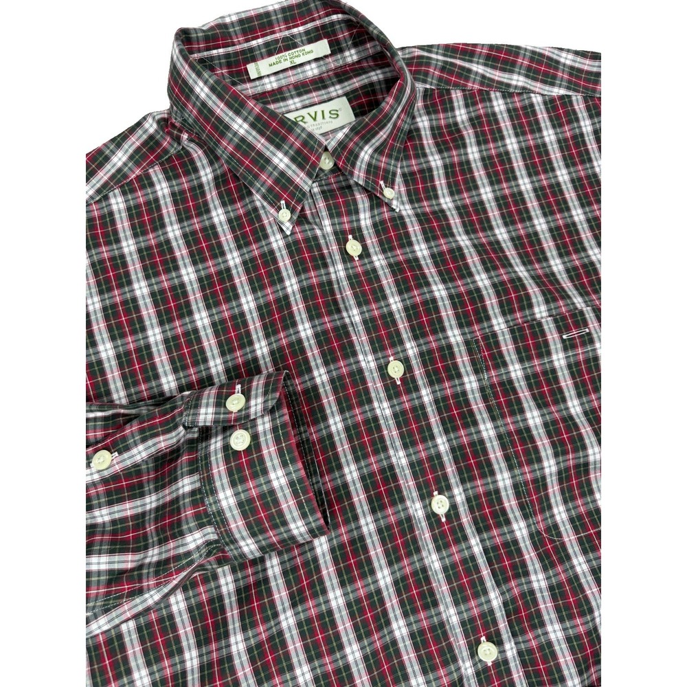 Vintage Orvis Shirt Men's XL Red Green Plaid Button Up Long Sleeve Hong Kong